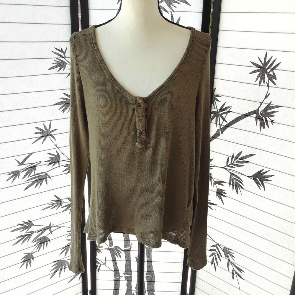 Brandy Melville Olive Green V Neck Knit Sweater